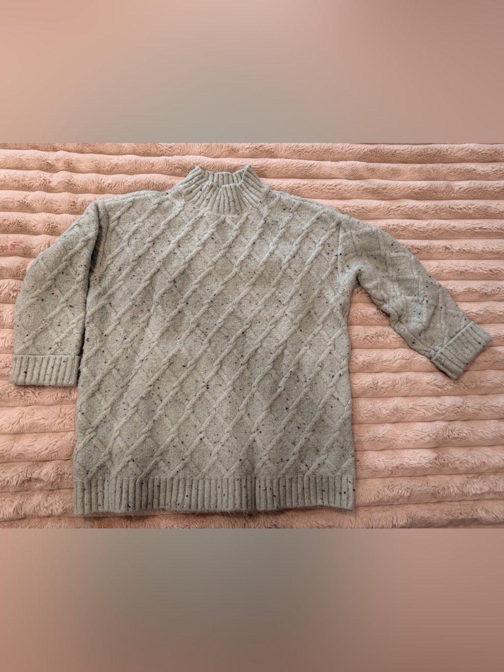 Ann Taylor Light Mint Speckled Cable Mock Neck Sweater